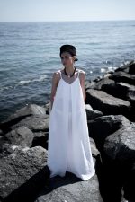 Elegant hemp dress, maxi, optical white