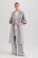 Elegant trench coat in premium wool, long, gray - Image 3