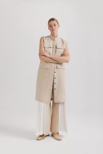 Casual linen dress, knee-length, beige - Image 2