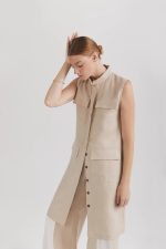 Casual linen dress, knee-length, beige