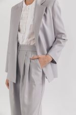 Elegant trousers in premium wool, wide, gray - Image 2