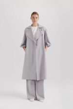 Elegant trench coat in premium wool, long, gray - Image 2