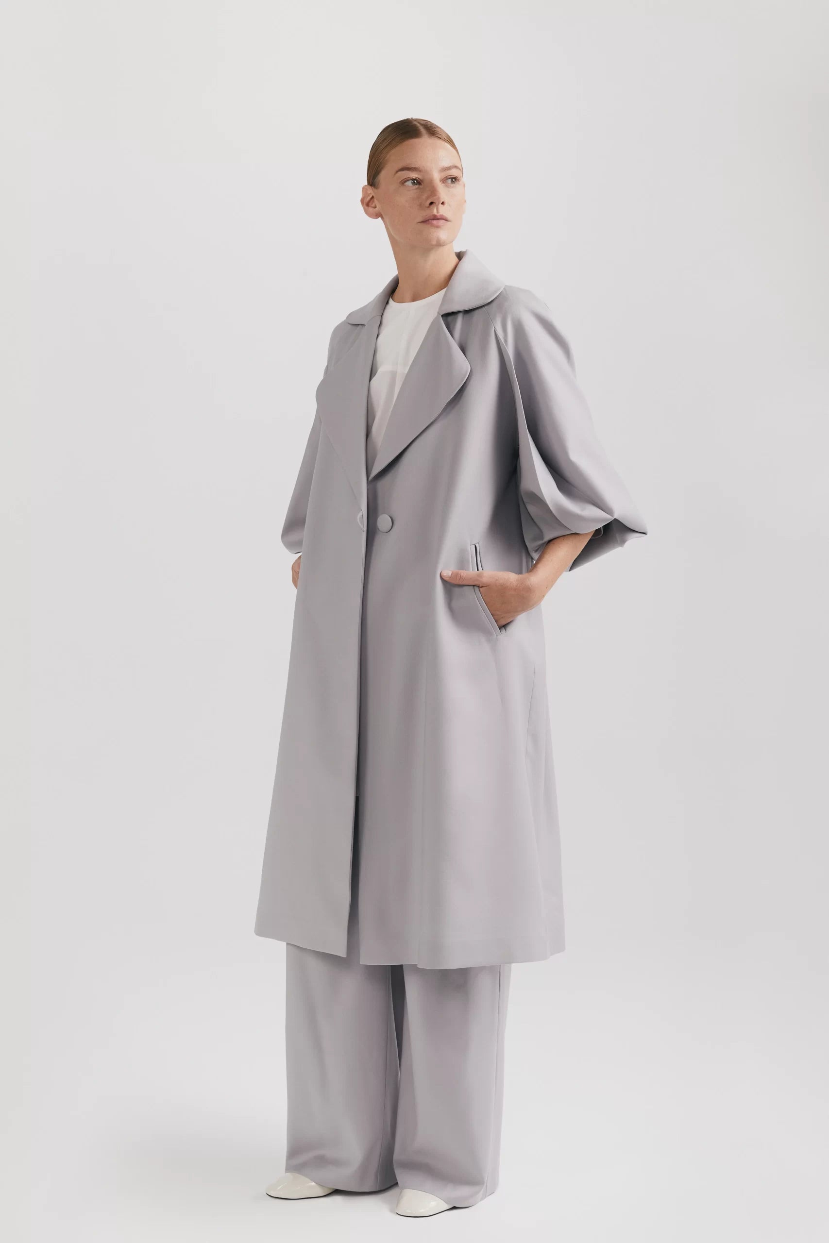 Ipanomi-AW23-product-9-scaled-1.jpg Elegant trench coat in premium wool, long, gray - Image 1
