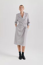 Premium wool office dress, midi, gray
