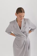Premium wool office dress, midi, gray - Image 2