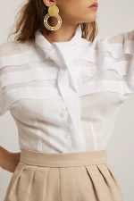 Elegant cotton veil shirt, midi, white - Image 3