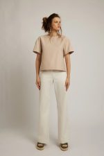Cotton twill top, midi, beige