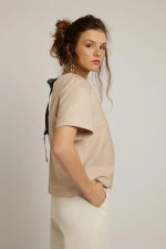 Cotton twill top, midi, beige - Image 2