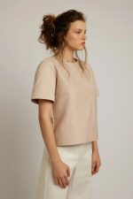 Cotton twill top, midi, beige - Image 3