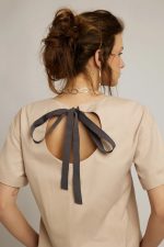 Cotton twill top, midi, beige - Image 4
