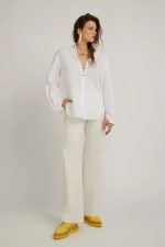 Elegant long white cotton twill trousers