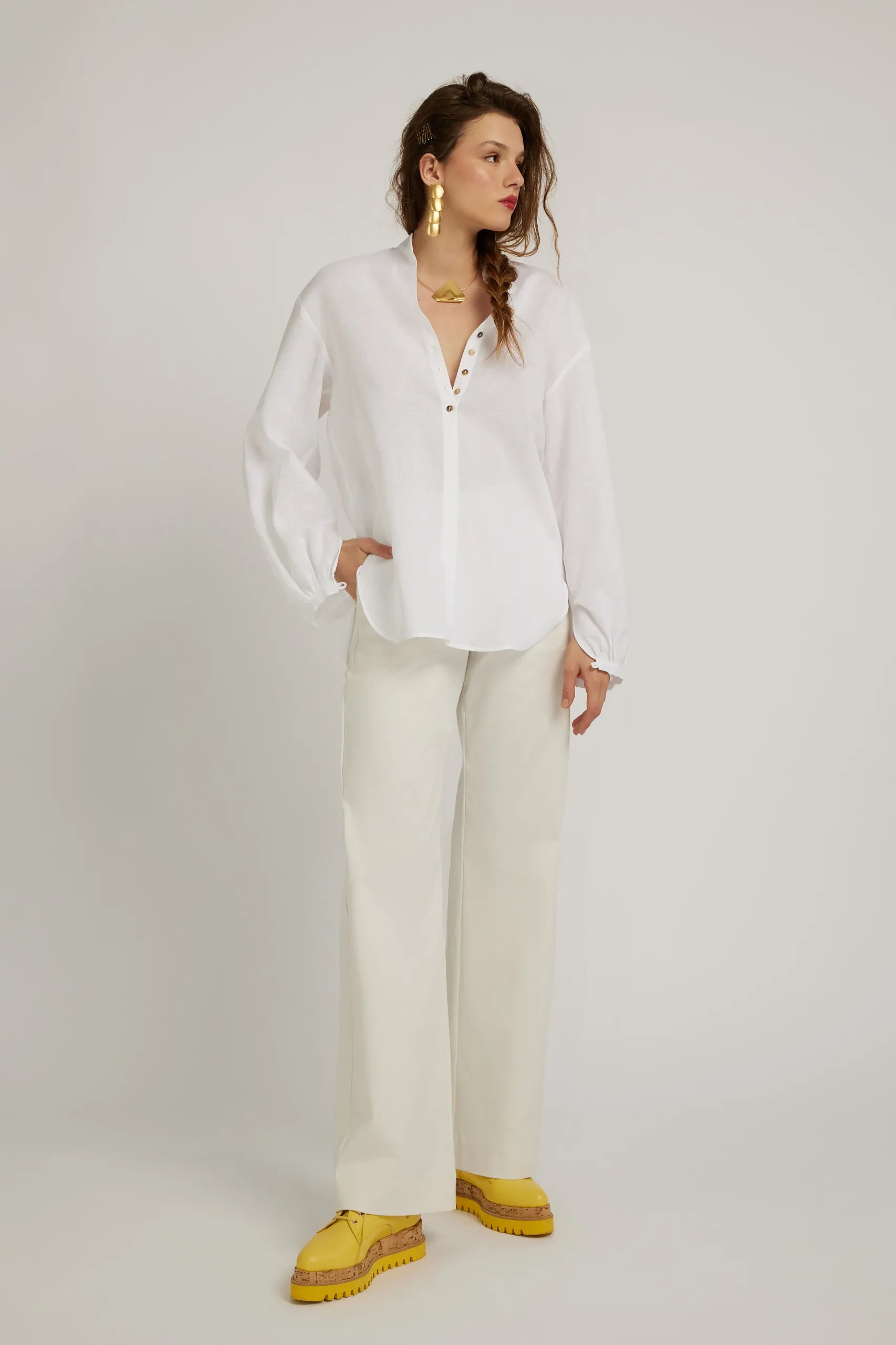 Ipanomi-FW228891_web.jpg Elegant long white cotton twill trousers - Image 1