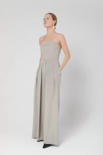 Elegant natural silk cady pants, wide, gray