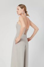 Elegant natural silk cady pants, wide, gray - Image 3