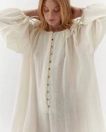 Cotton summer jumpsuit, wide, ivory - Image 4
