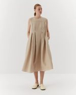 Casual linen dress, midi, beige