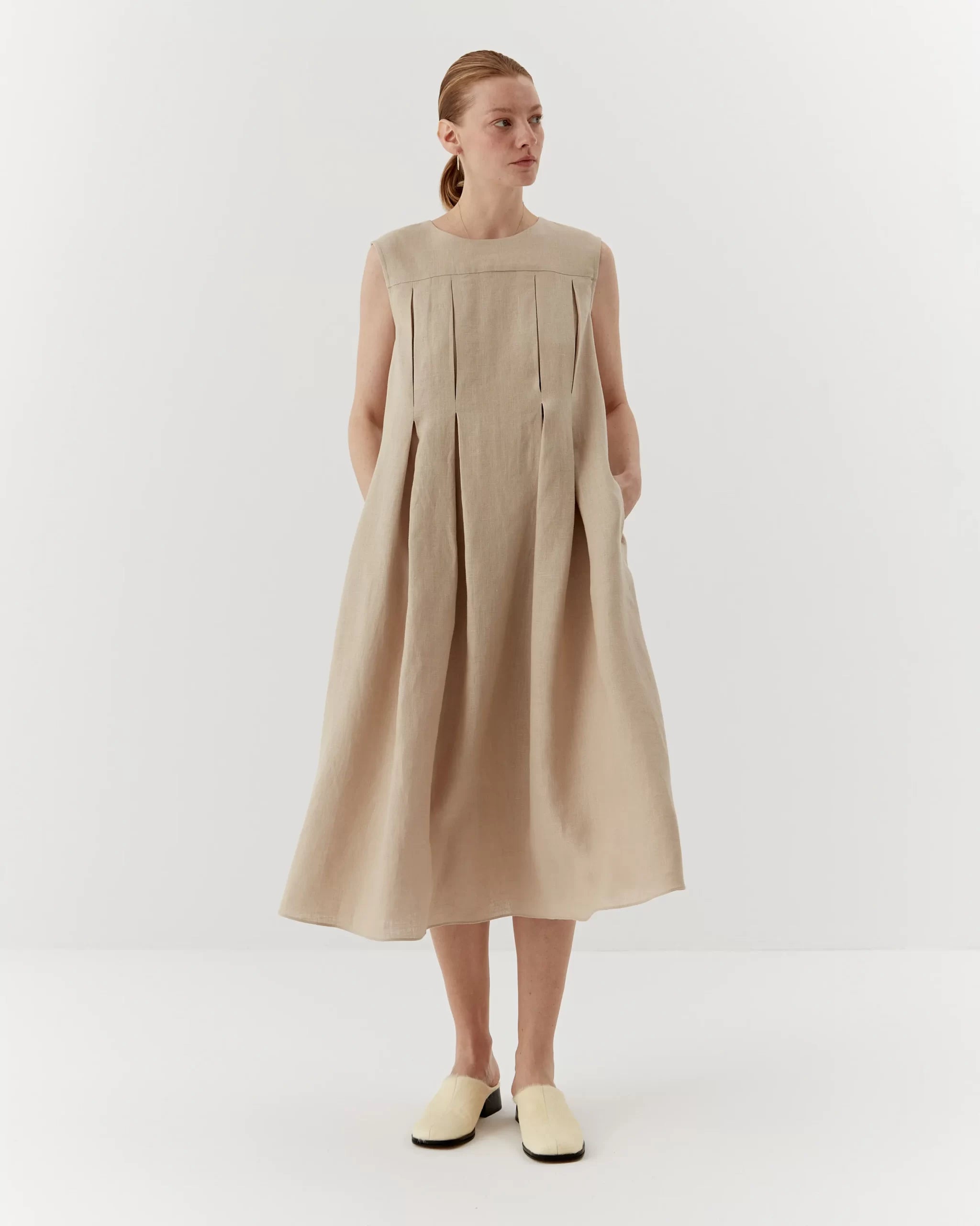 Ipanomi22842-scaled-1.jpg Casual linen dress, midi, beige - Image 1