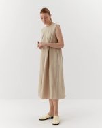 Casual linen dress, midi, beige - Image 2