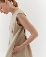 Casual linen dress, midi, beige - Image 3