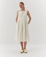Elegant cotton twill dress, midi, white