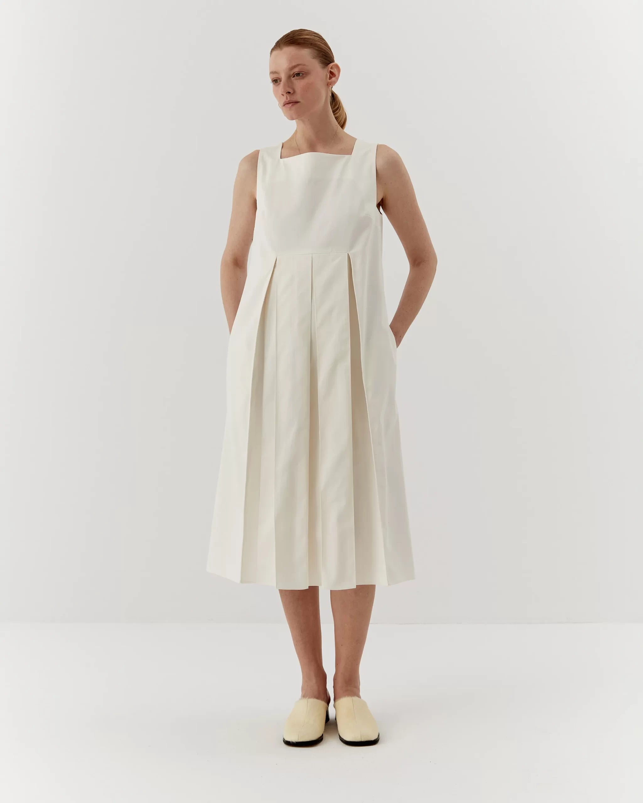 Ipanomi23521-scaled-1.jpg Elegant cotton twill dress, midi, white - Image 1
