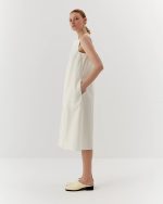 Elegant cotton twill dress, midi, white - Image 3