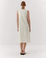 Elegant cotton twill dress, midi, white - Image 4