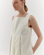 Elegant cotton twill dress, midi, white - Image 2