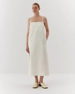 Elegant cotton twill dress, long, white