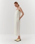 Elegant cotton twill dress, long, white - Image 2