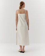 Elegant cotton twill dress, long, white - Image 3