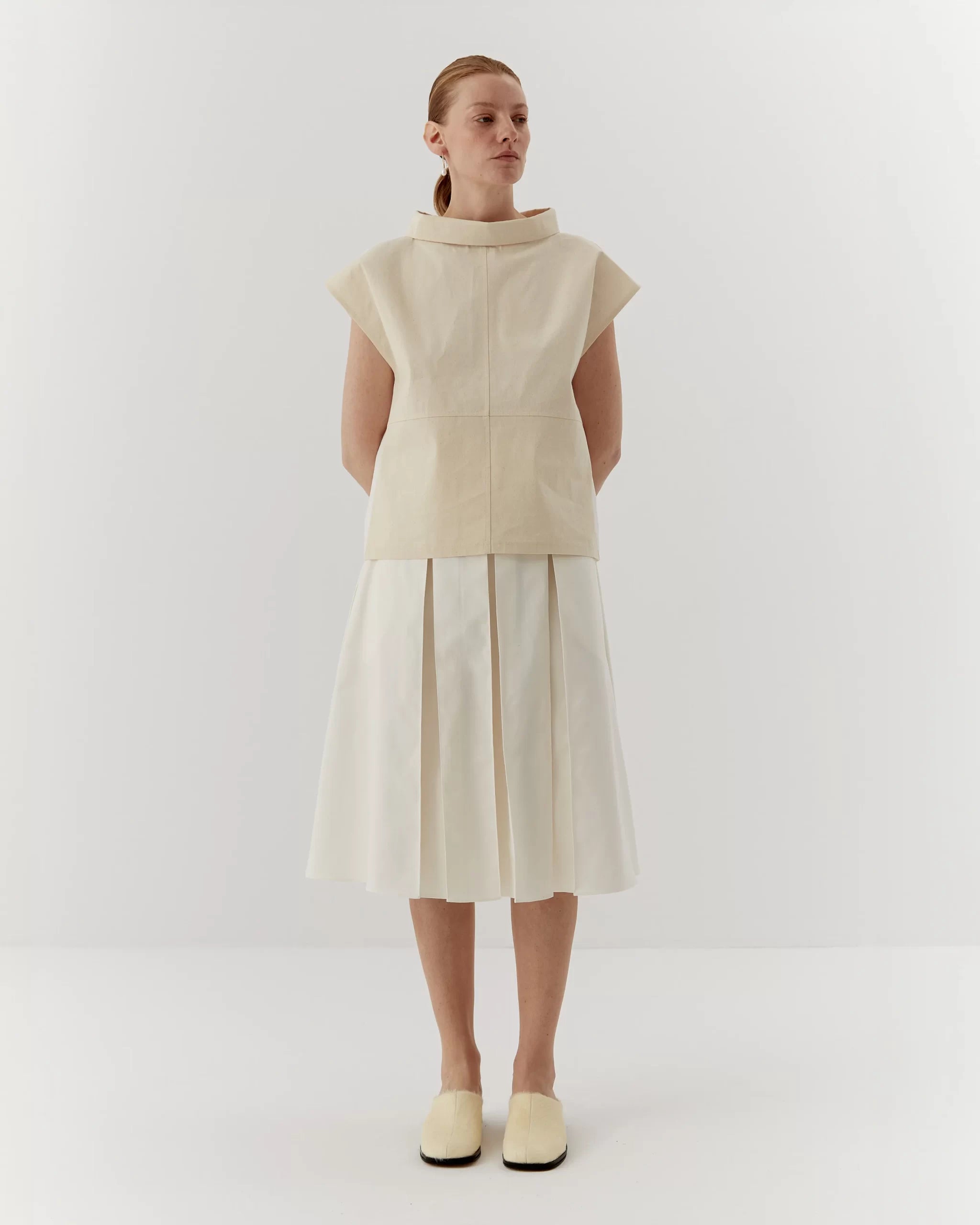Ipanomi23703-scaled-1.jpg Structured cotton top, midi, white - Image 1