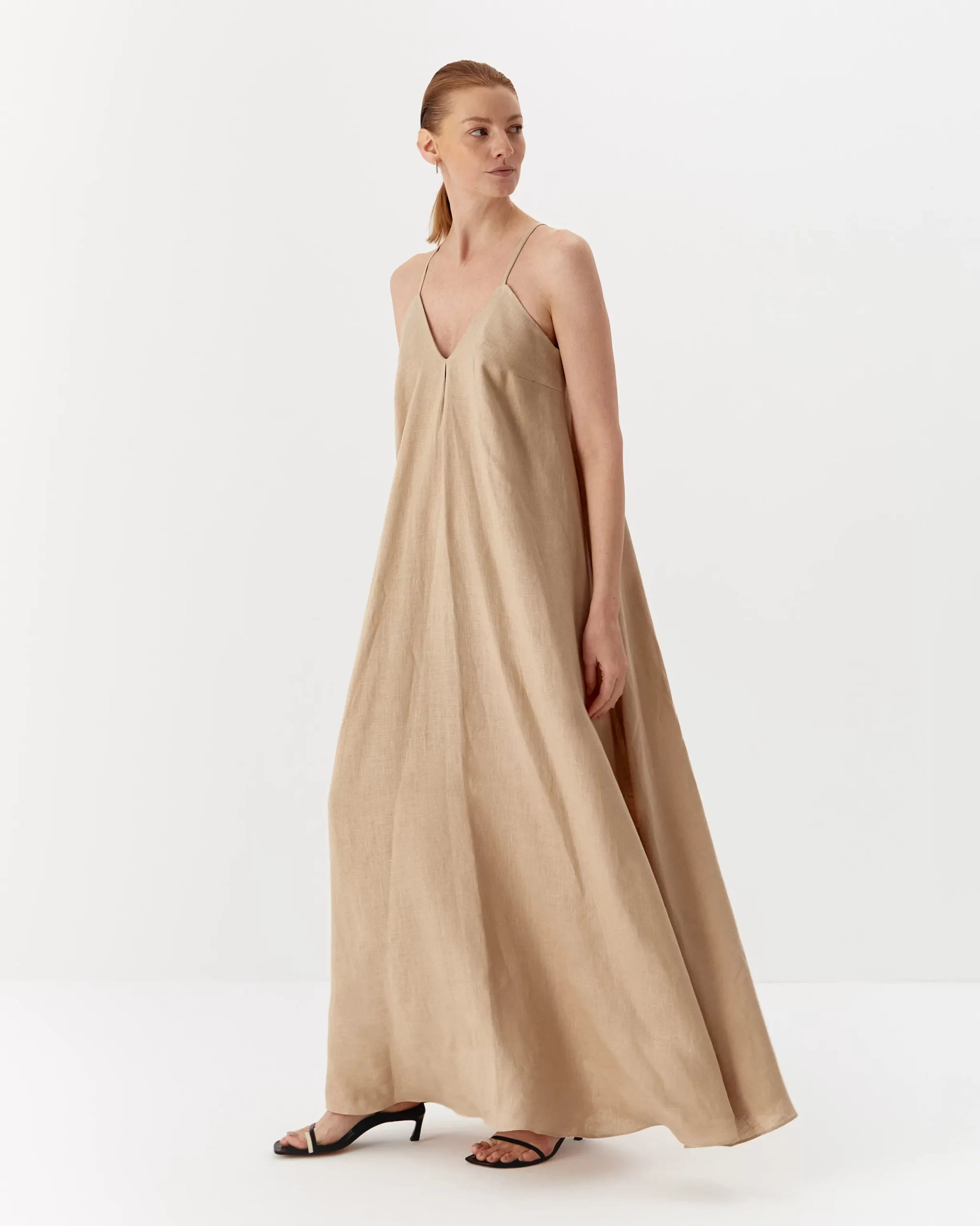 ipanomi2_24605-scaled-1.jpg Dress with adjustable linen straps, long, beige - Image 1