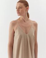 Dress with adjustable linen straps, long, beige - Image 4
