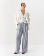 Elegant oversized linen jacket, long, white - Image 2