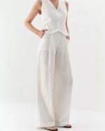 Elegant wide leg white hemp trousers - Image 4