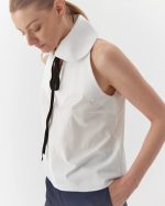 Elegant top in organic cotton, midi, white - Image 3