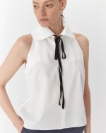 Elegant top in organic cotton, midi, white - Image 4