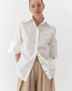 Organic cotton casual shirt, long, white - Image 3