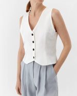 Elegant cotton vest, short, white - Image 3