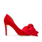 Samantha red suede and oversized red satin bow open sided stiletto