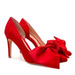 Samantha red suede and oversized red satin bow open sided stiletto - Image 3
