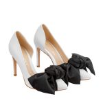 Samantha white leather and oversized black satin bow open sided stiletto - Image 2