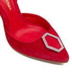 Alice Red Suede and Crystal Buckle Slingback Pumps - Image 5