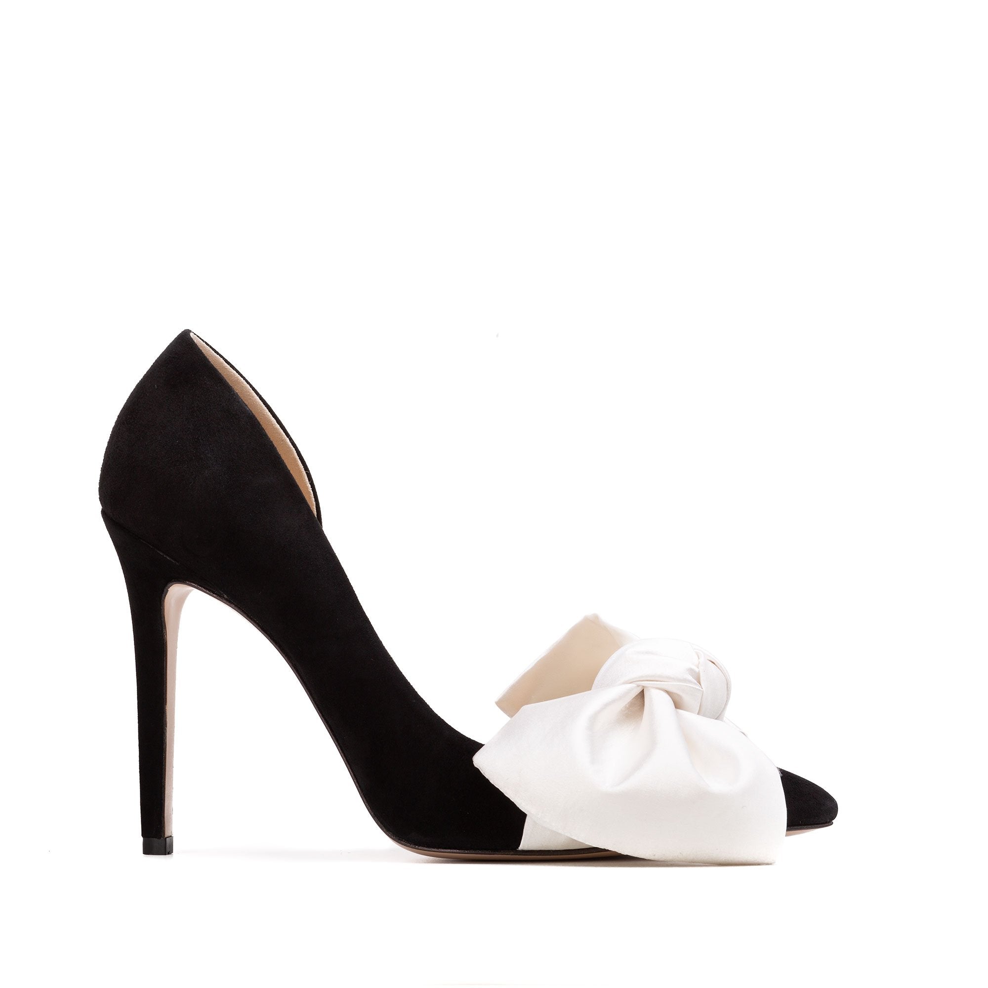 DD1B7918.jpg Samantha black suede and oversized white satin bow open sided stiletto - Image 1