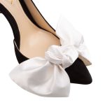 Samantha black suede and oversized white satin bow open sided stiletto - Image 4