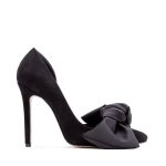 Samantha black suede and oversized black satin bow open sided stiletto