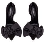 Samantha black suede and oversized black satin bow open sided stiletto - Image 4