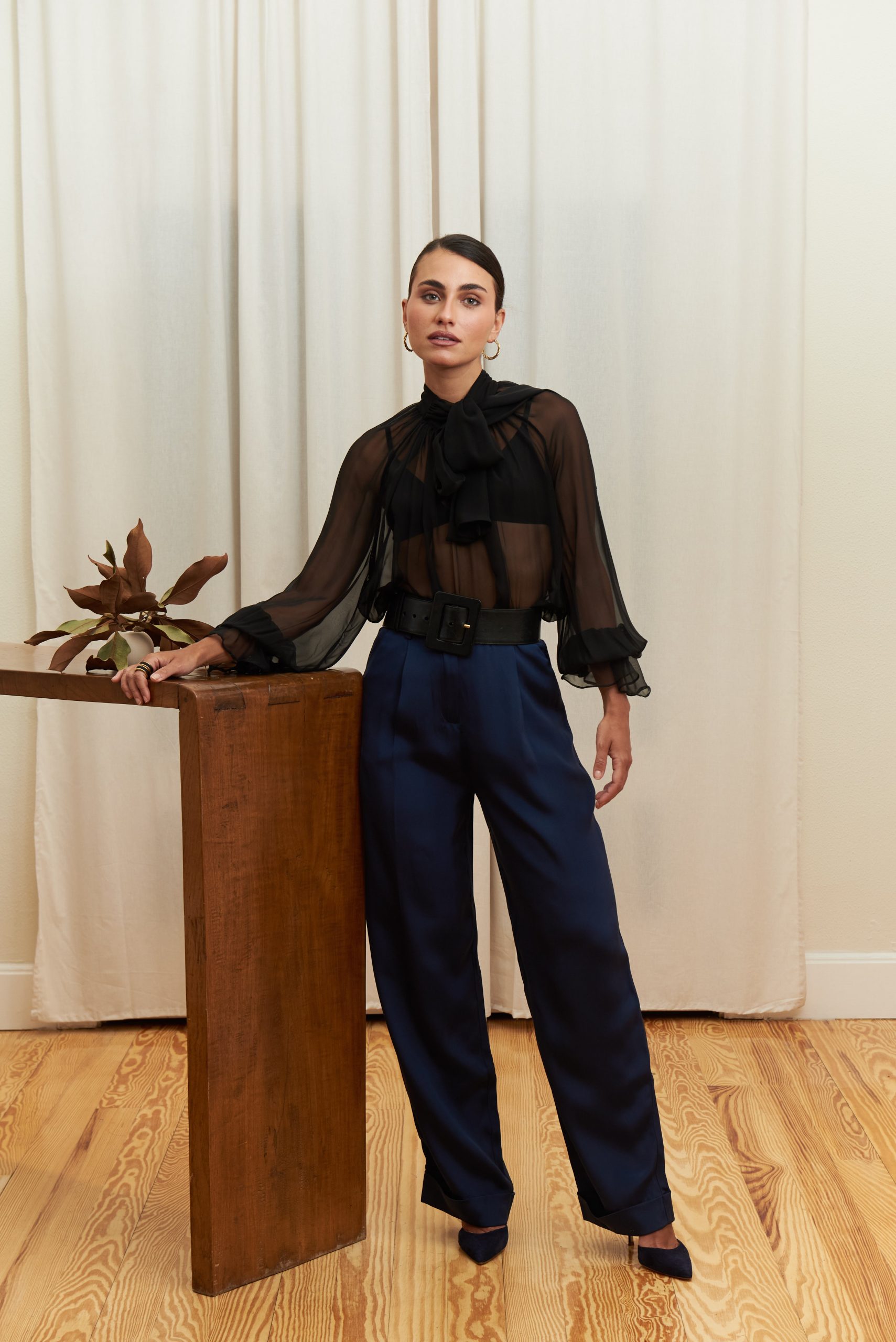 navy-blue-tailored-silk-trousers-full-view.jpg Notturno Tailored Trousers - Image 1