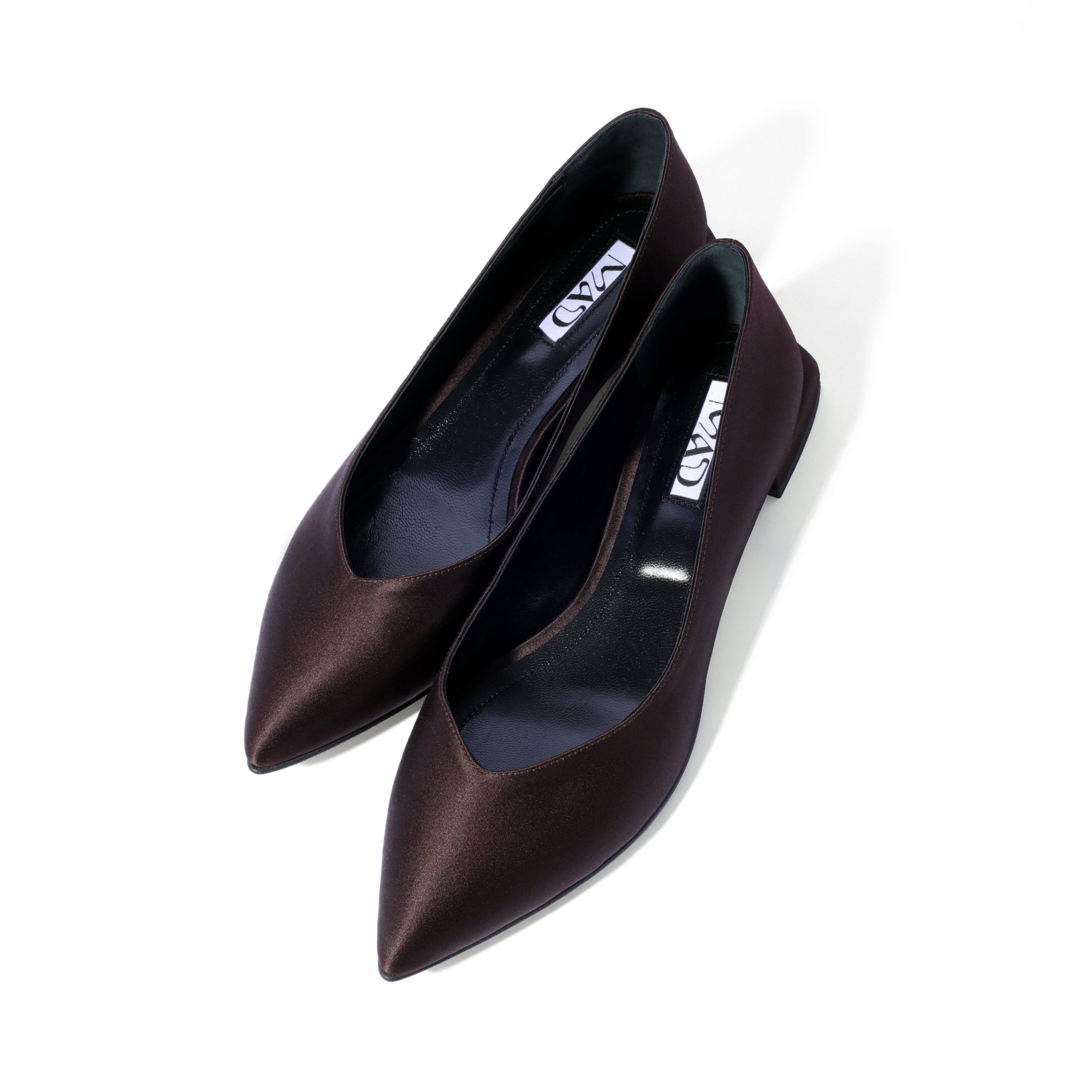 Chocolate_satin_ballerina_shoes.jpg GEORGIA Ballerina Dark Chocolate Satin - Image 1
